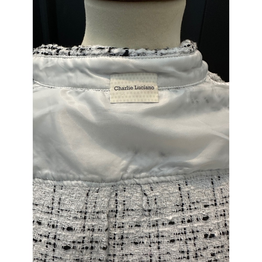 Charlie Luciano Womens Tweed Shacket Black White Plaid Button Front Jacket Small - Picture 3 of 4